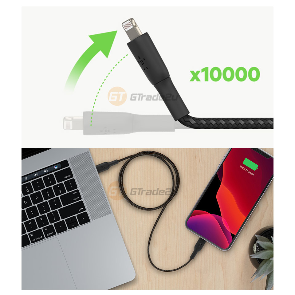 Belkin Boost Charge Braided USBC to Lightning Cable White iPad iPhone